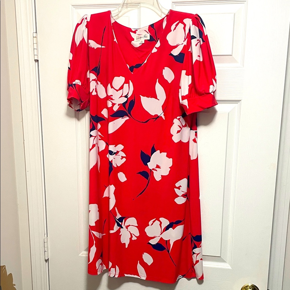 Harper Rose Coral Navy Blue Floral Mini Dress, EUC, Non Clingy Size 14